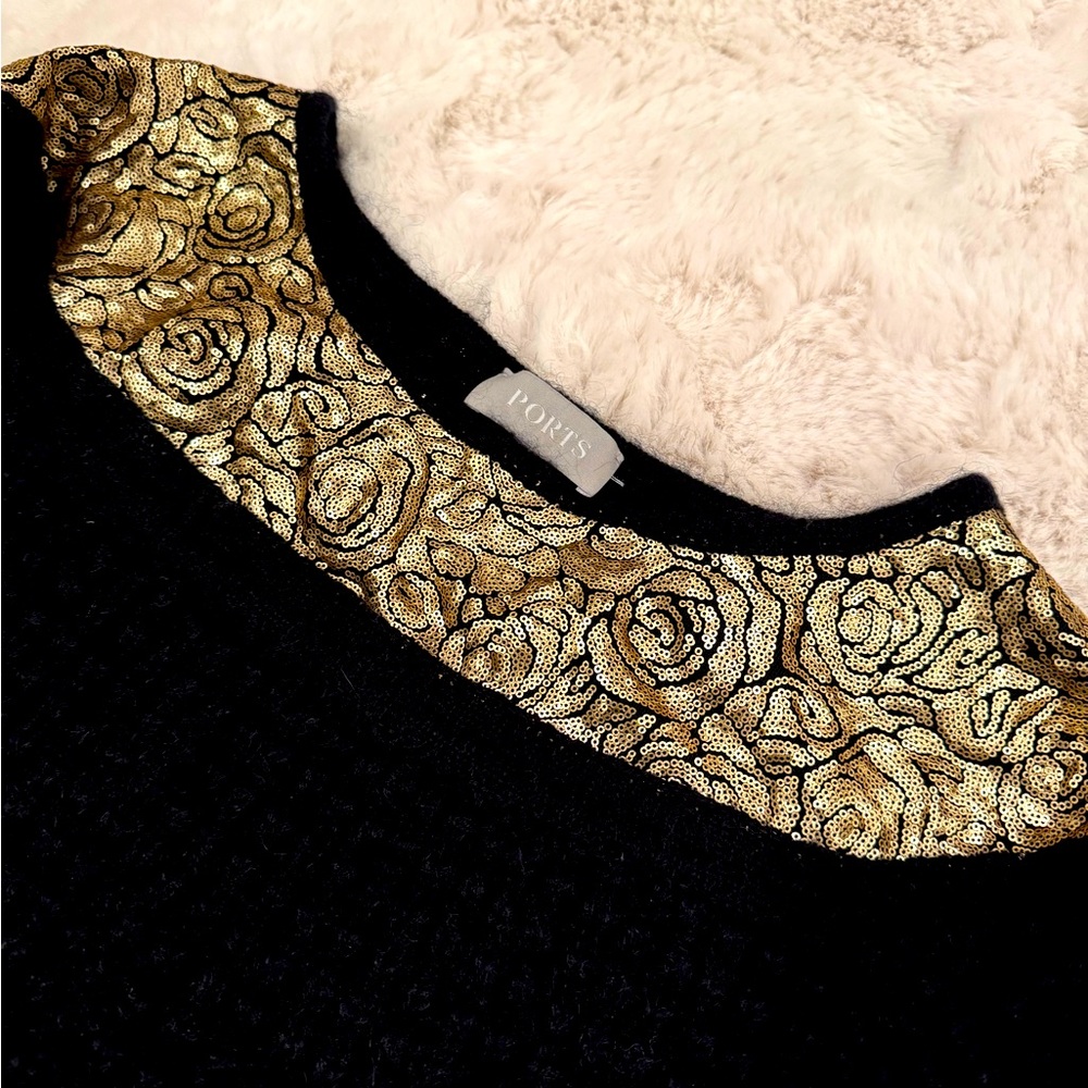 Ports 1961 gold and black wool sweater